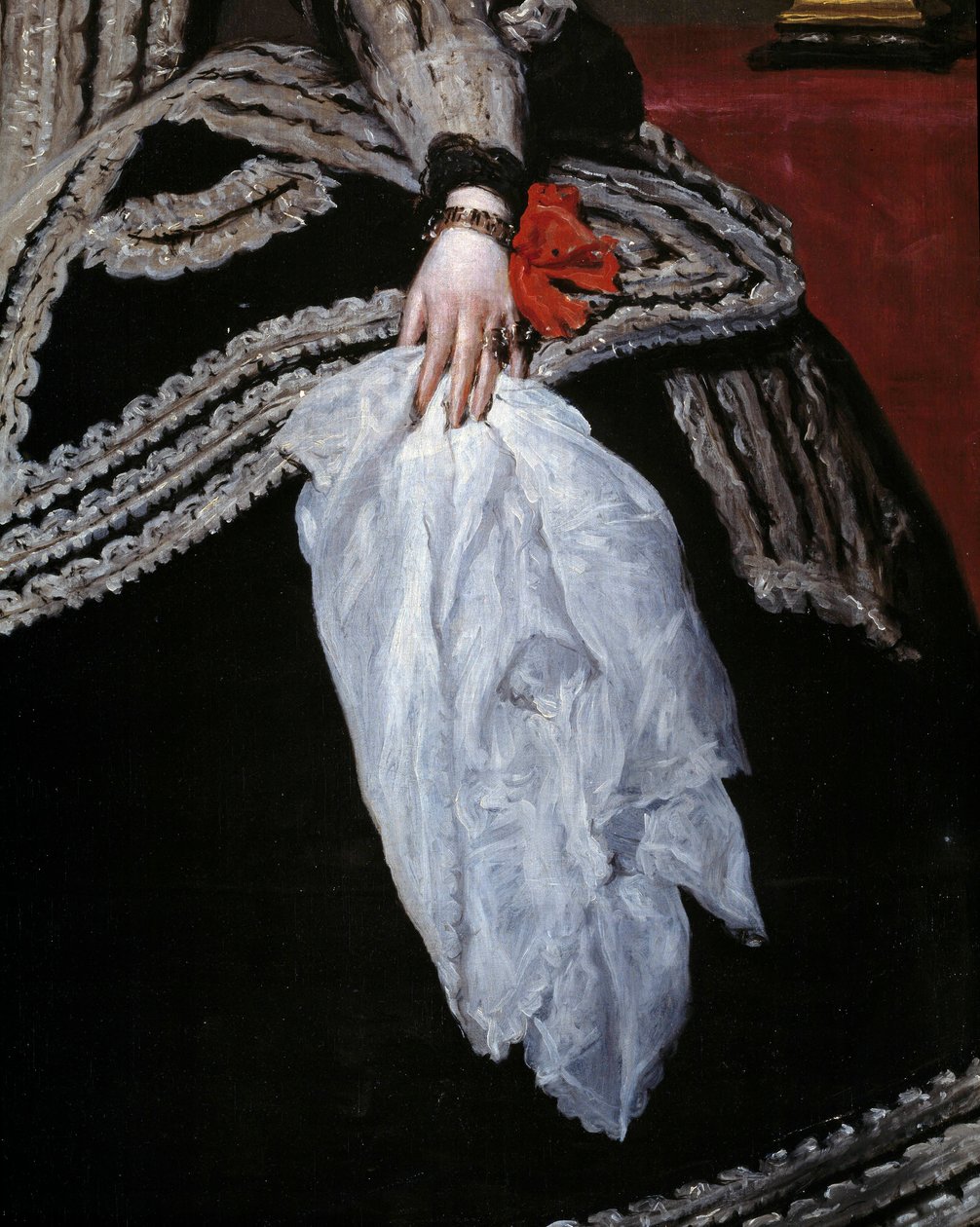 Kéz és sál Mária Anna (Marianne) osztrák királynő (1634-1696), IV. Fülöp felesége portréjának részlete”” Diego Velasquez (1599-1660) festménye 17. századi Madrid, Prado Múzeum alkotó: Diego Velázquez