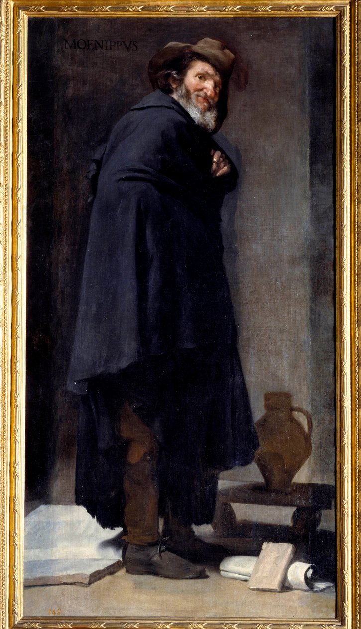 Menippe portréja (Menippe de Sinope, görög költő és a cinikus iskola filozófusa, aki a Kr.e. 4. és 3. század között élt). Diego Rodriguez de Silva y Velasquez (1599-1660) festménye alkotó: Diego Velázquez