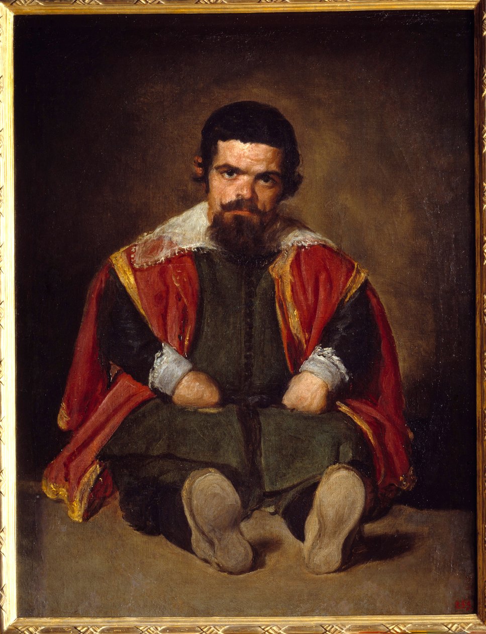 Portré a bolond Sebastien De Morra Törpe udvarban. Diego Velasquez (1599-1660) festménye 1645 körül, V. 1,06x0,81 m Madrid Musee du Prado - A bolond Sebastien de Morra portréja - Udvari törpe - ül. Diego Velazquez festménye (vagy Ve alkotó: Diego Velázquez