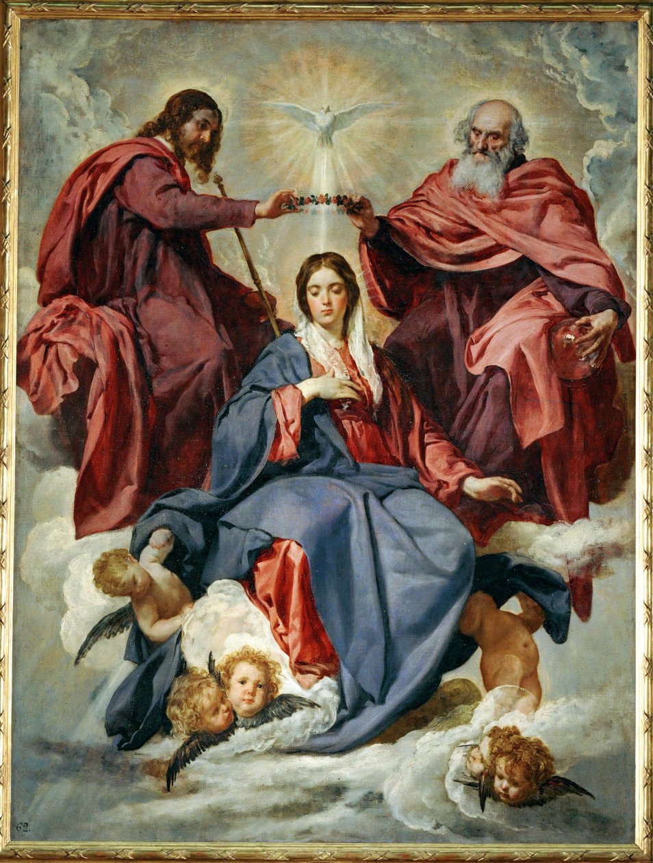 A Szűz Mária megkoronázása, 1641 körül festett a királynő oratóriuma számára ... (festmény, vászon) alkotó: Diego Rodriguez de Silva y Velazquez