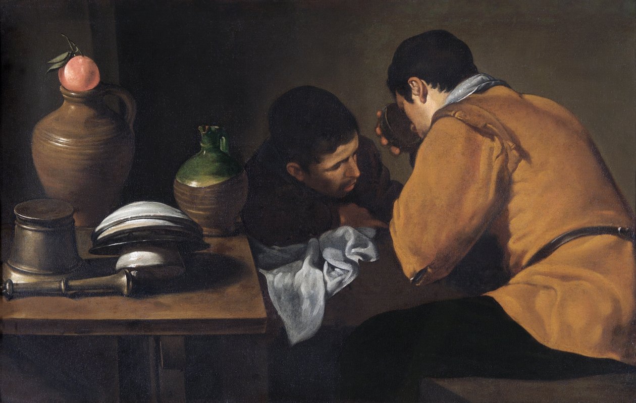 Két fiatal férfi eszik egy szerény asztalnál, 1618-20 körül (olaj, vászon) alkotó: Diego Velázquez