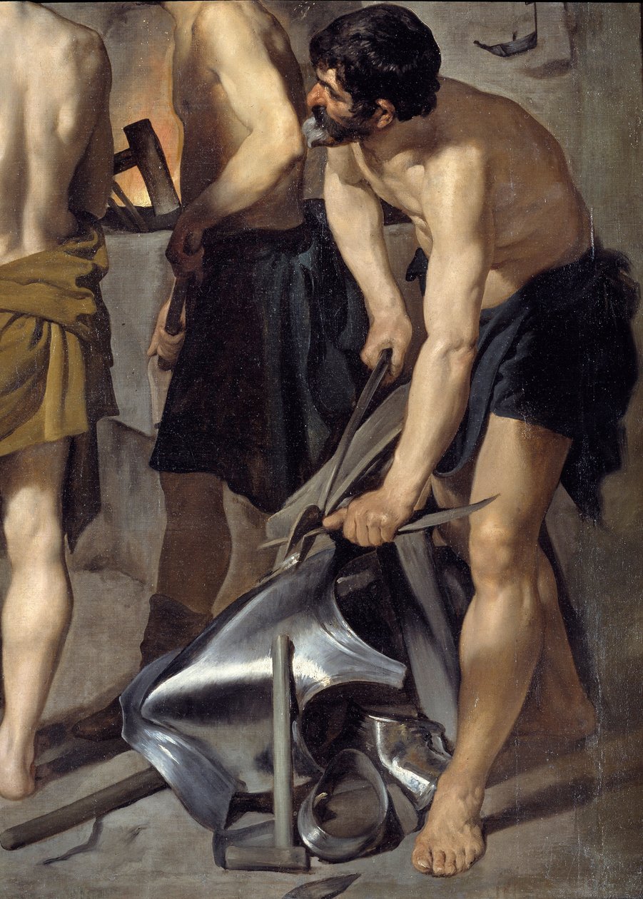 Vulkán kovácsműve, részlet. Az egyik kovács páncélon dolgozik. Diego Velasquez (1599-1660) festménye 1630 V. 2,23x2,90 m Madrid, Prado Múzeum alkotó: Diego Velázquez