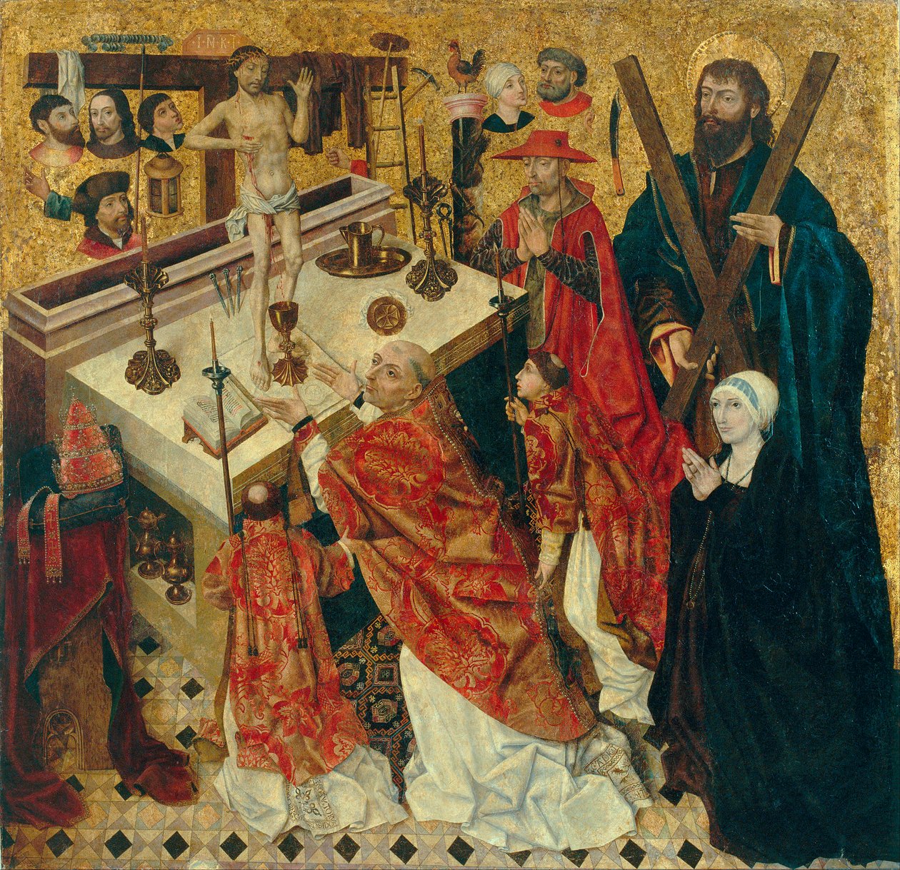 Messe de Saint Gregoire - Nagy Szent Gergely miséje - Diego de la Cruz festménye (aktív 1482-1500) - 1480 előtt - Olaj, fa - 168x168 - Museu Nacional d
