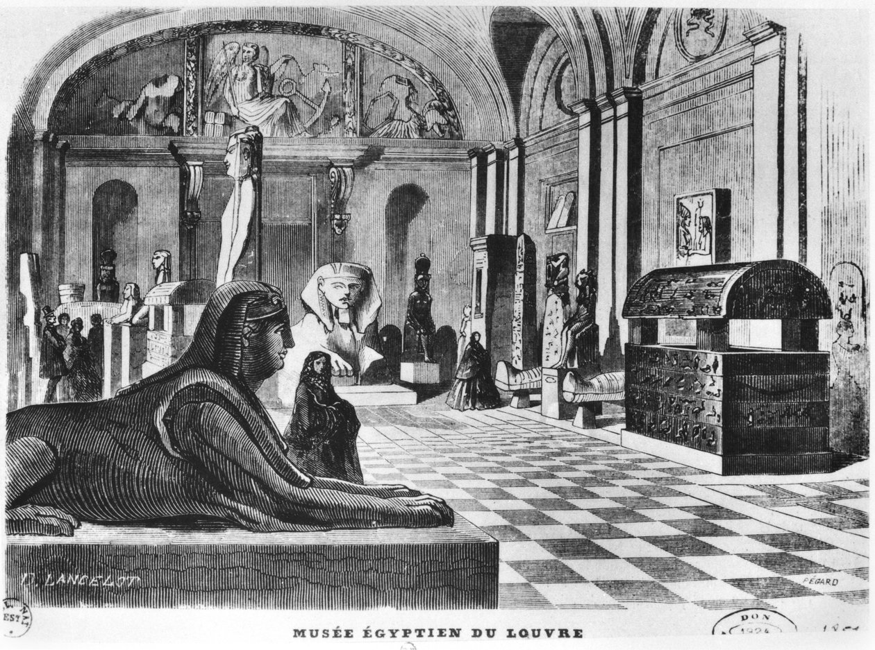Az egyiptomi szobák a Louvre Múzeumban, Pegard metszet (19. század) 1851 alkotó: Dieudonne Auguste Lancelot