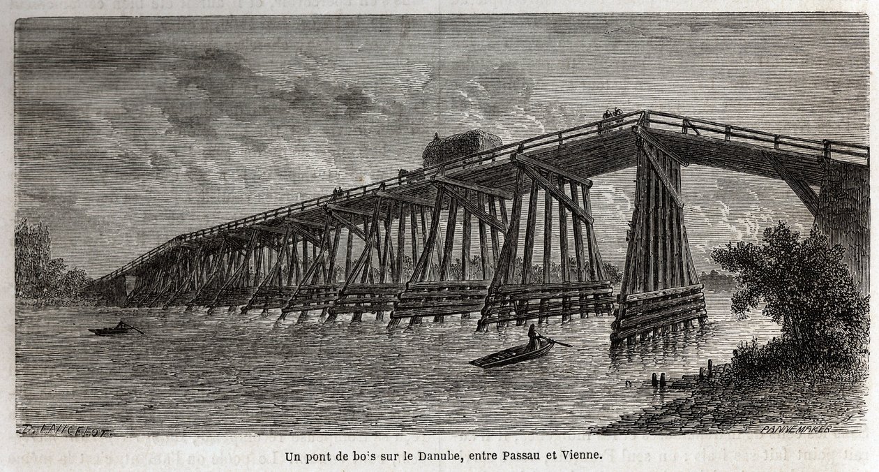 Fahíd a Dunán, Passau és Bécs között, Lancelot rajza Victor Duruy Párizsból Bukarestbe tartó utazásának illusztrálására 1860-ban. Metszet a „Le tour du monde”-ban, szerkesztette Edouard Charton alkotó: Dieudonne Auguste Lancelot