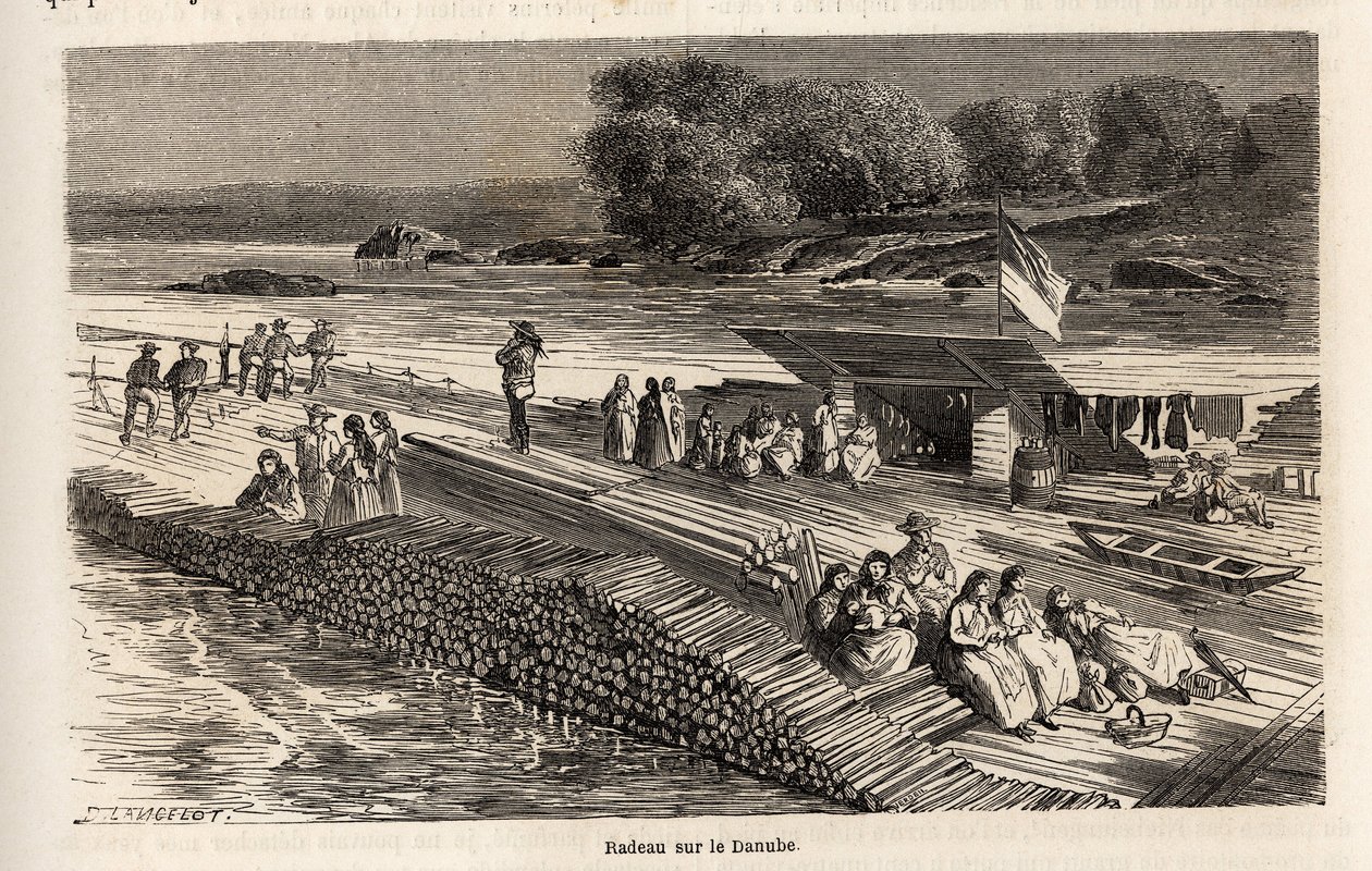 Fatutaj a Dunán áru- és emberszállításra, Lancelot rajza Victor Duruy Párizsból Bukarestbe tartó utazásának illusztrálására 1860-ban. Metszet a „Le tour du monde”-ban, szerkesztette Edouard Charton alkotó: Dieudonne Auguste Lancelot