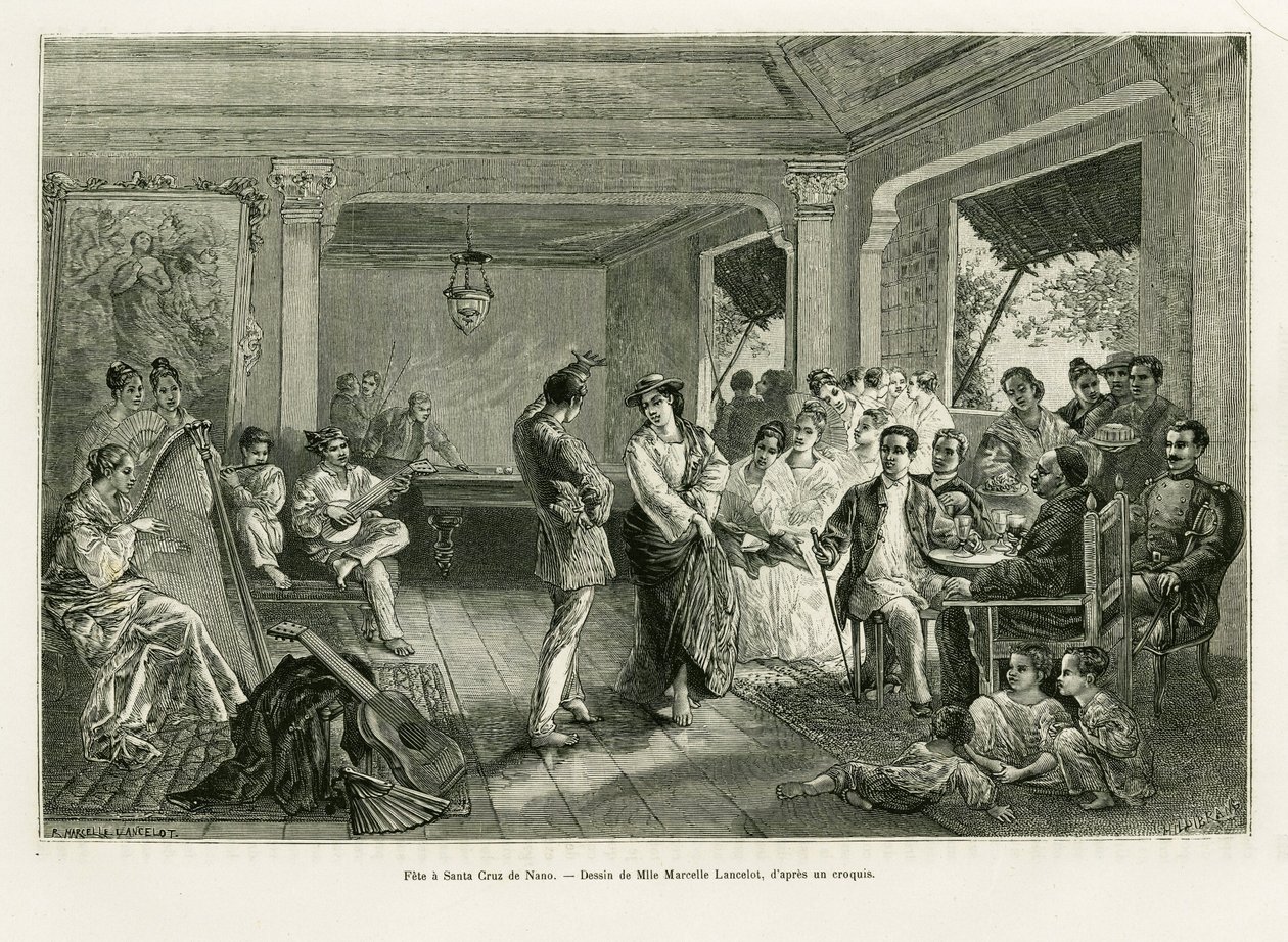 Bulizz egy Santa Cruz de Nano-t. Lancelot metszet a Lucon és Palaouan, hat éve a Fülöp-szigeteken című történet illusztrálására, Alfred Marche (1844-1898), in le tour du monde 1886, rendező: Edouard Charton (1807-1890), Hachette, Párizs. alkotó: Dieudonne Auguste Lancelot