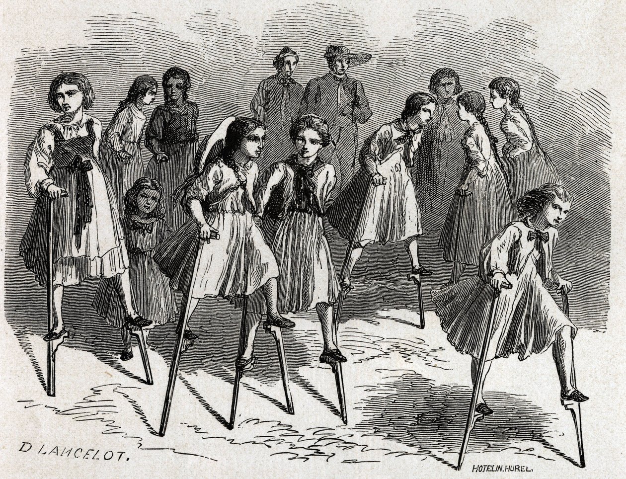Az ulmi echasse játéka, amelyet Lancelot tervezett Victor Duruy 1860-as Párizsból Bukarestbe tartó utazásának illusztrálására. Gravírozás a „Le tour du monde”-ban, szerkesztette Edouard Charton alkotó: Dieudonne Auguste Lancelot