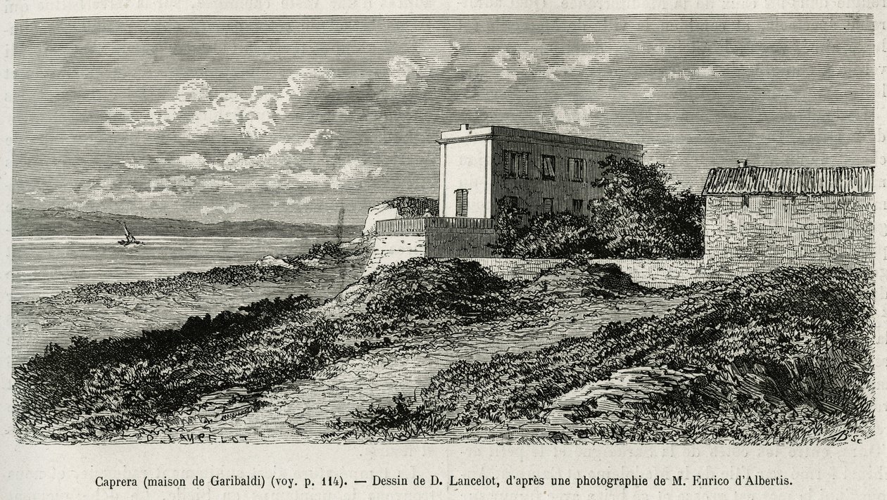 Giuseppe Garibaldi (1807-1882) La Caprera-i (Szardínia) háza, amelyet D. Lancelot rajza nyomán vésett Szíria mai történetének illusztrálására. Mr. Lortet, a Lyoni Orvostudományi Kar dékánja a minisztérium tudományos küldetése o alkotó: Dieudonne Auguste Lancelot