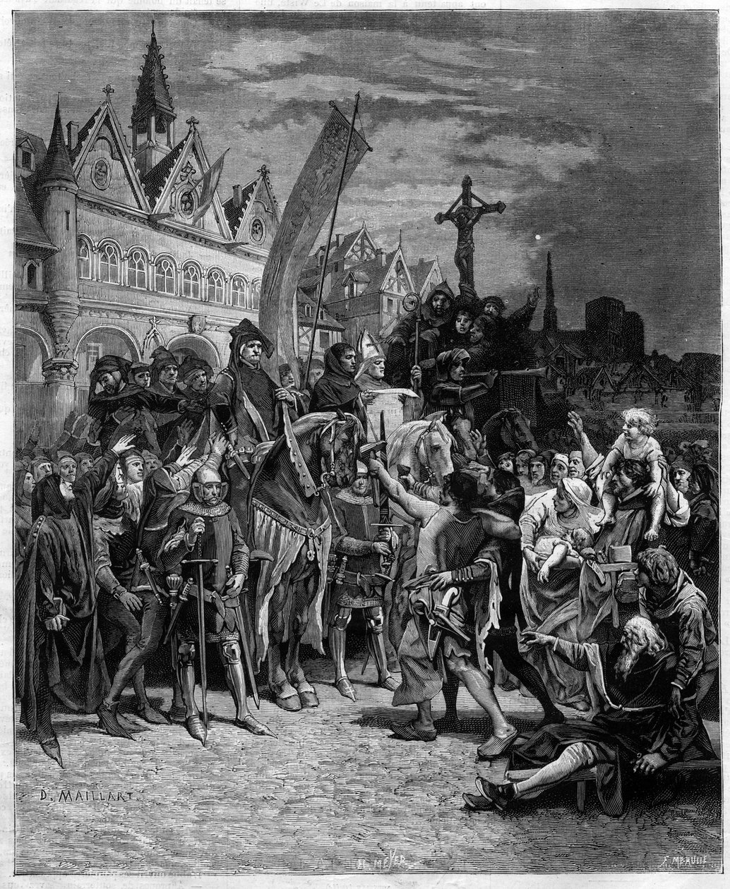 Etienne Marcel és az 1357-es nagy rendelet felolvasása, amely létrehozta az általános államok által irányított monarchiát - metszet Diogene Ulysse Napoleon Maillart (1840-1926) festménye után alkotó: Diogene Ulysse Napoleon Maillart