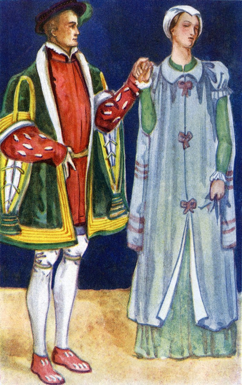 Házaspár jelmeze VI. Edward uralkodása idején (1547-1553) alkotó: Dion Clayton Calthrop
