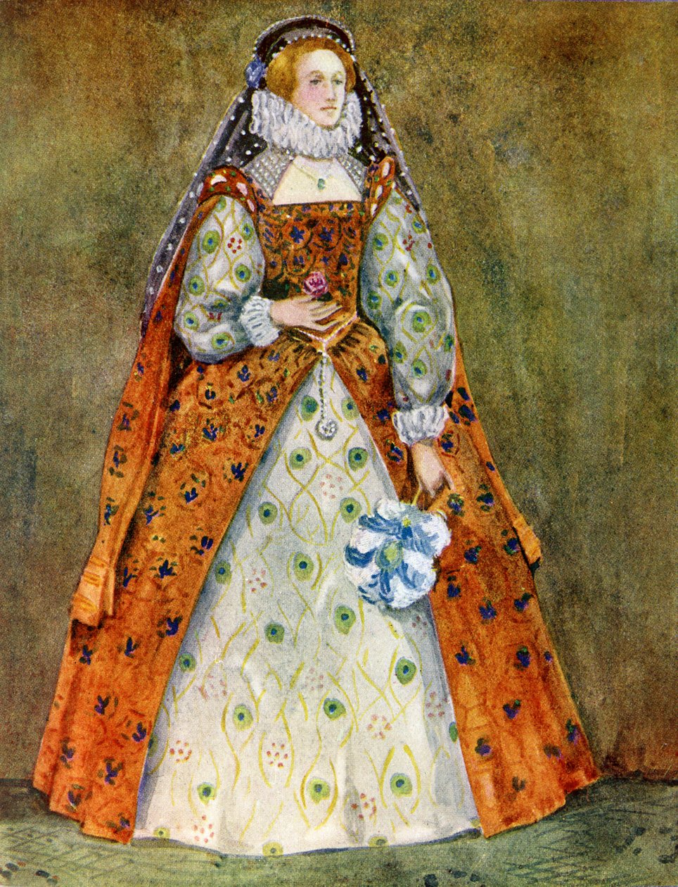 Női jelmez I. Erzsébet uralkodása idején (1558-1603) alkotó: Dion Clayton Calthrop
