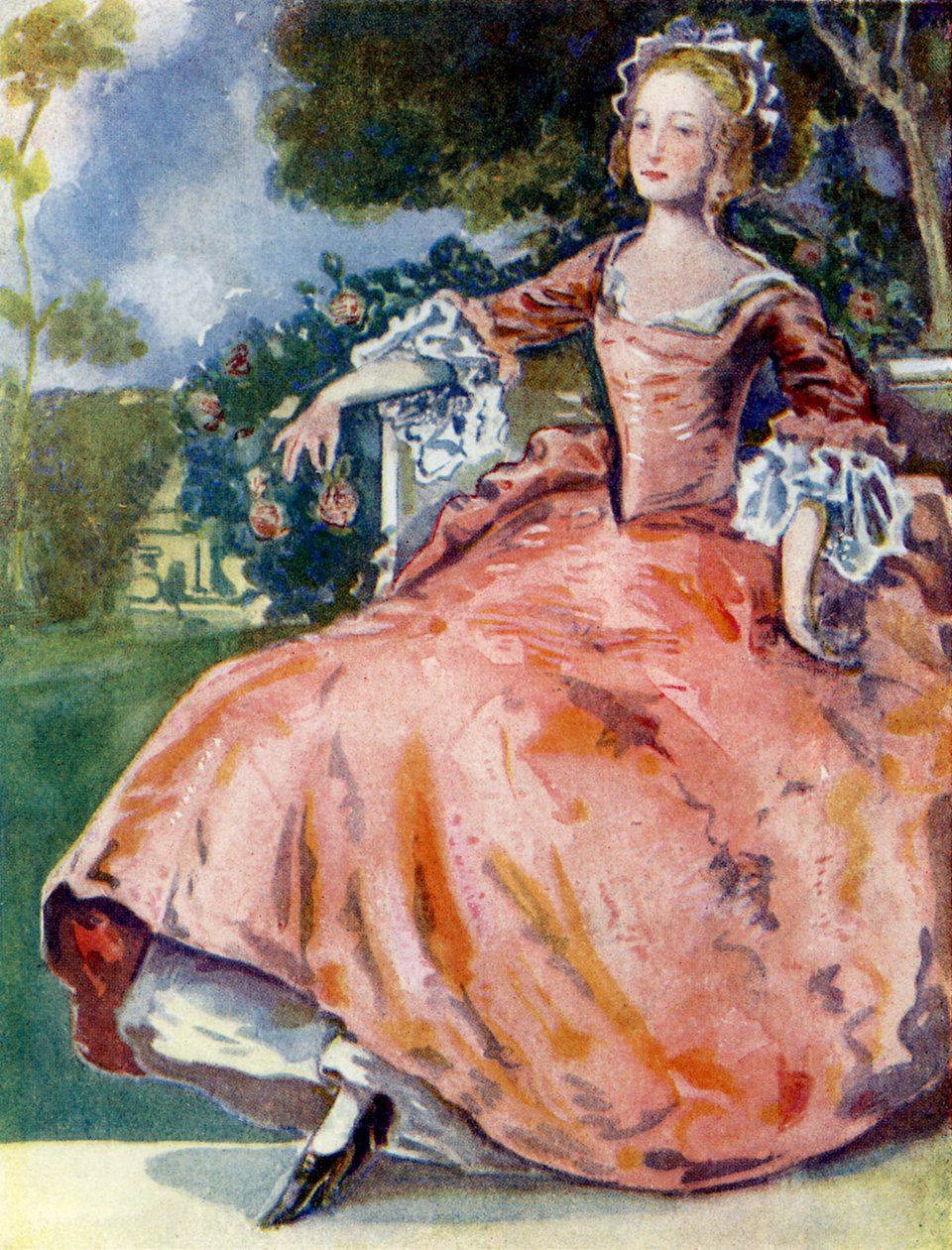 Női jelmez I. György uralkodása idején (1714-1727) alkotó: Dion Clayton Calthrop