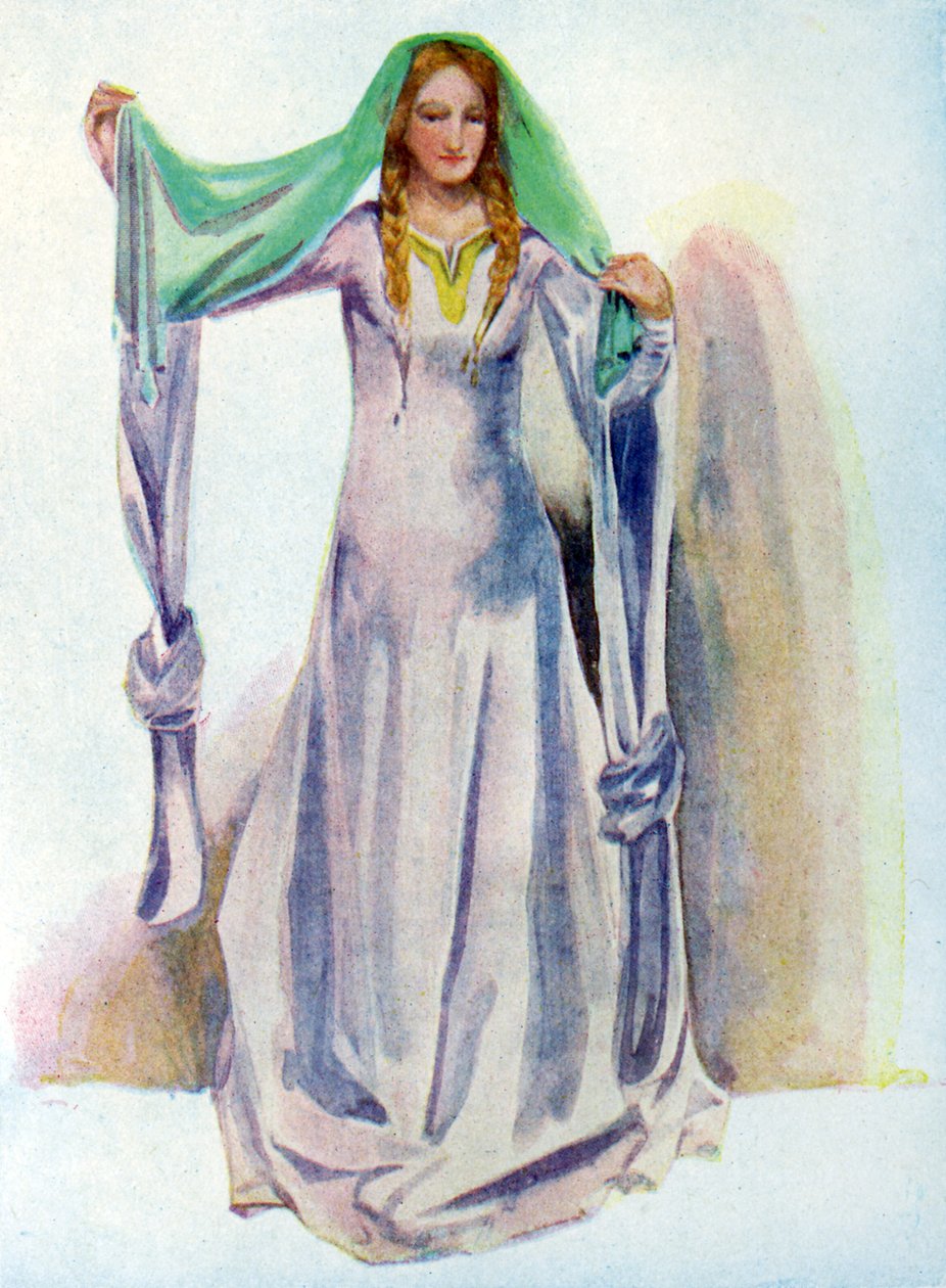 Női jelmez István uralkodása idején (1135-1154) alkotó: Dion Clayton Calthrop