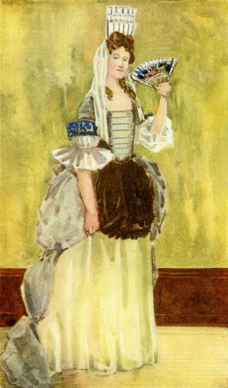 Női jelmez Vilmos és Mária uralkodása idején (1689-1702) alkotó: Dion Clayton Calthrop