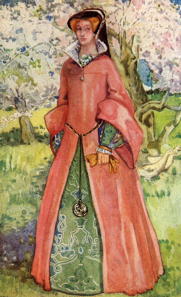 Női jelmez I. Mária uralkodása idején (1553-1558) alkotó: Dion Clayton Calthrop