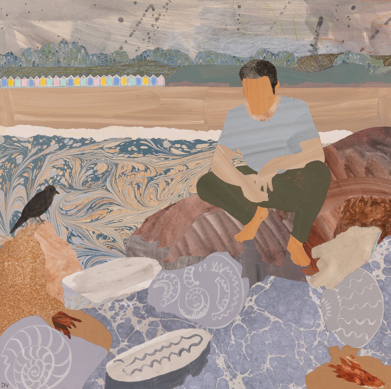 Tengerparti kunyhók és kövületek (kollázs) alkotó: Dione Verulam