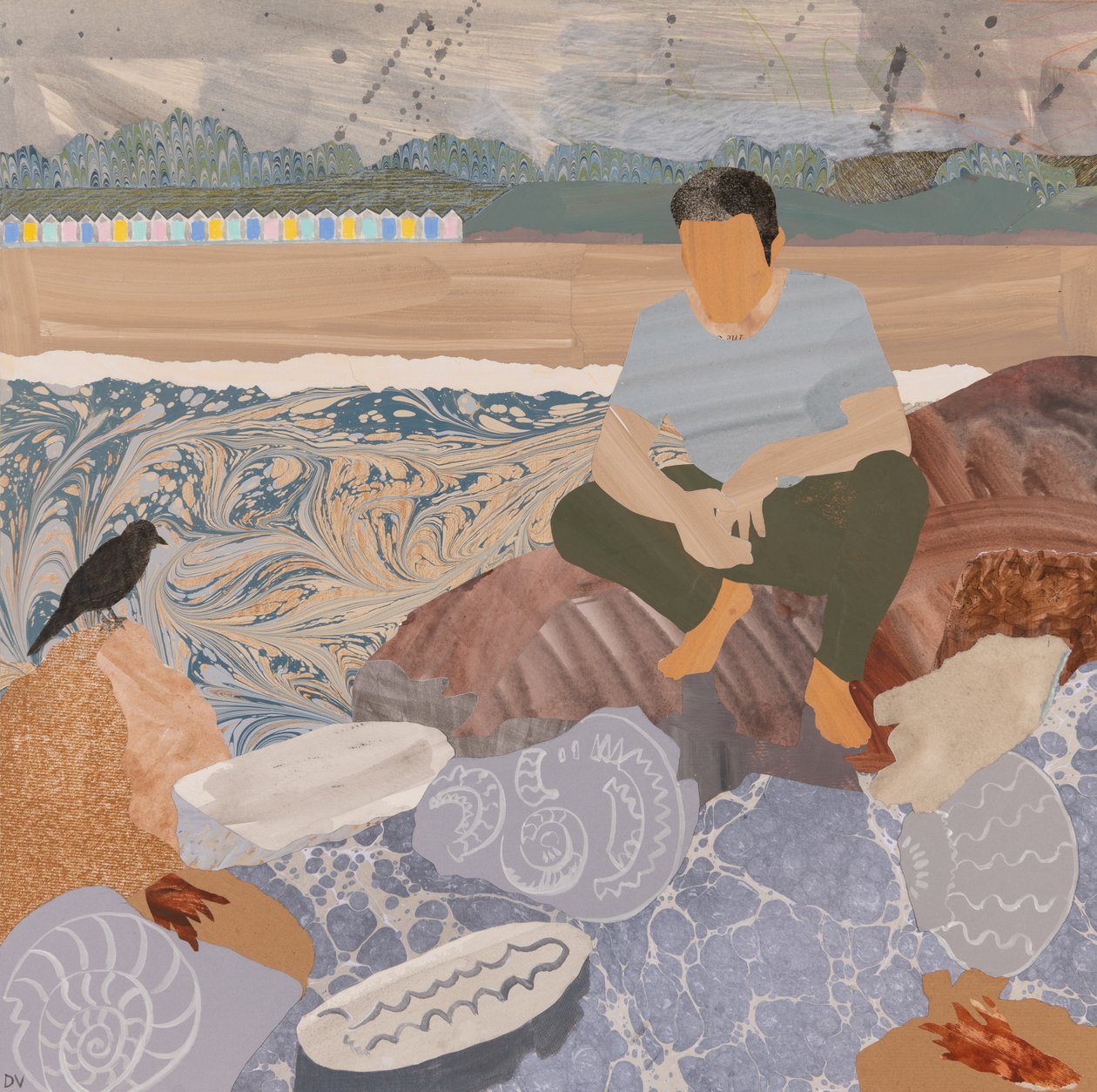 Tengerparti kunyhók és kövületek (kollázs) alkotó: Dione Verulam