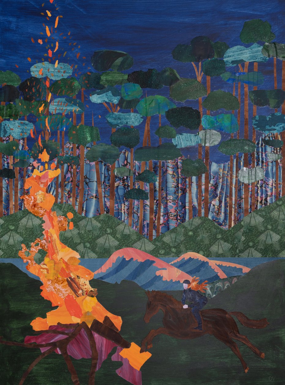 Brunnhilde és a máglya a Rajna mellett, 2023 (kollázs) alkotó: Dione Verulam