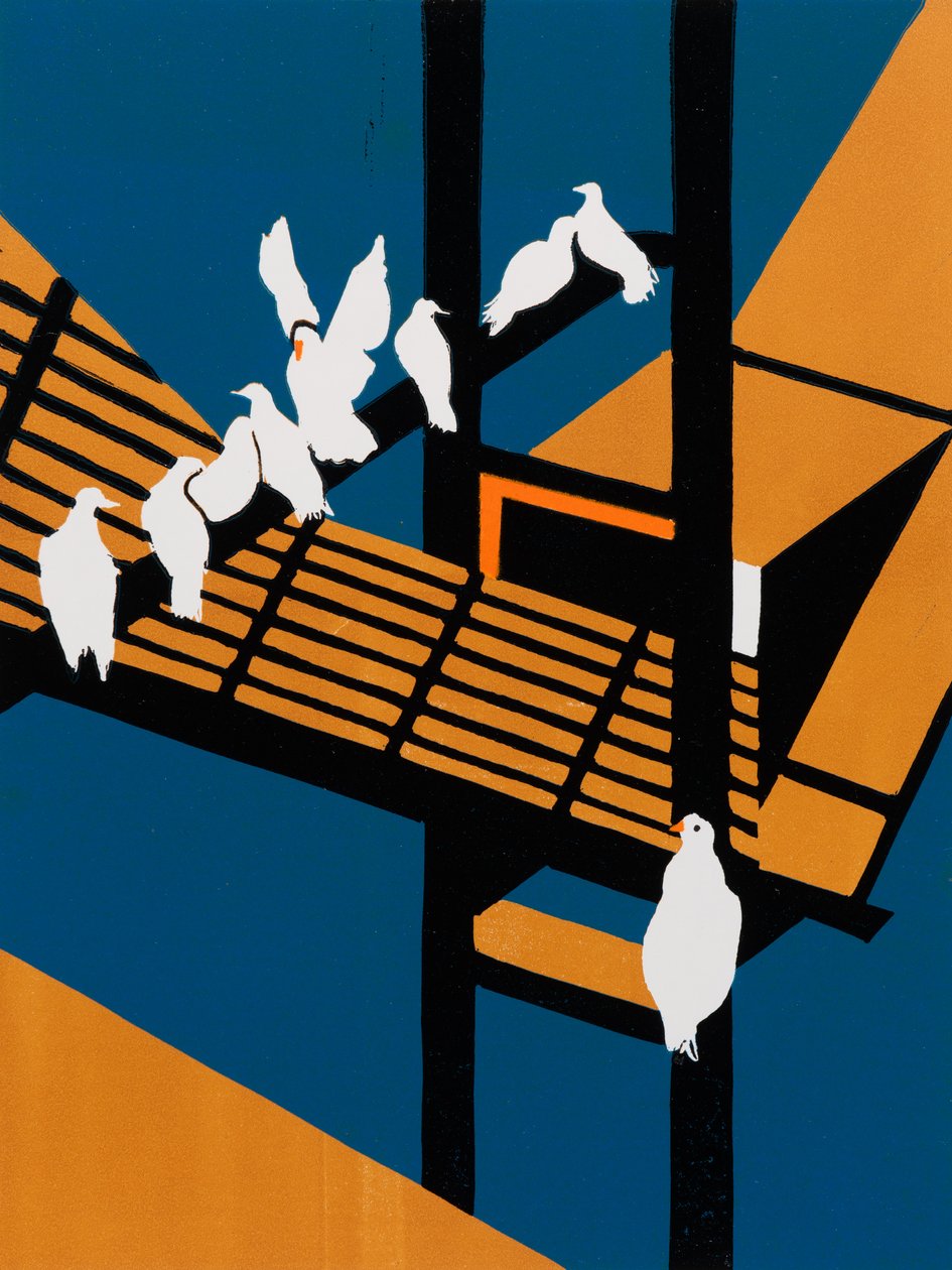 Kikötői galambok (csökkentés linóleum) alkotó: Dione Verulam