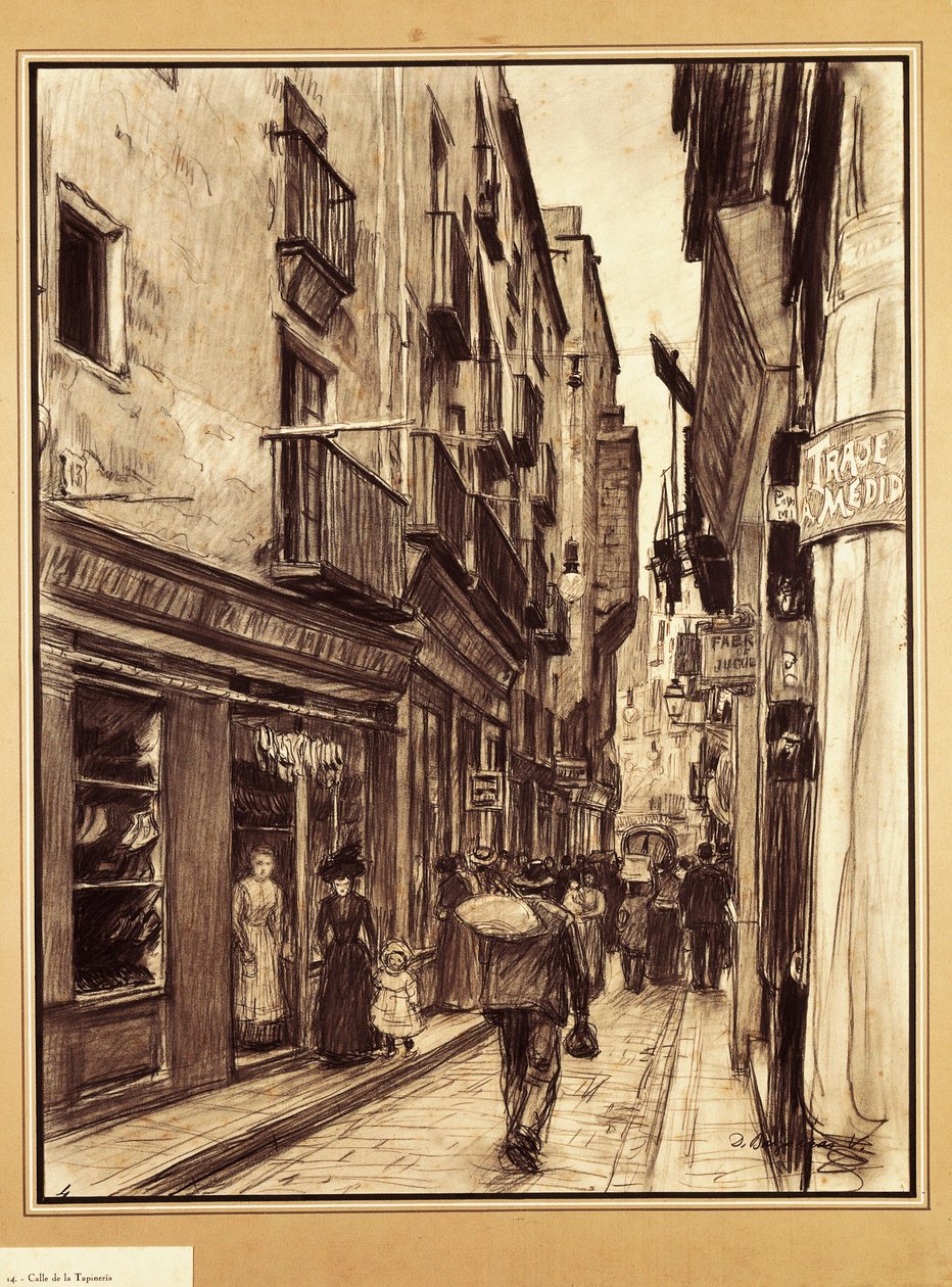 A Tapineria utca, Barcelona (rajz) alkotó: Dionisio Baixeras-Verdaguer