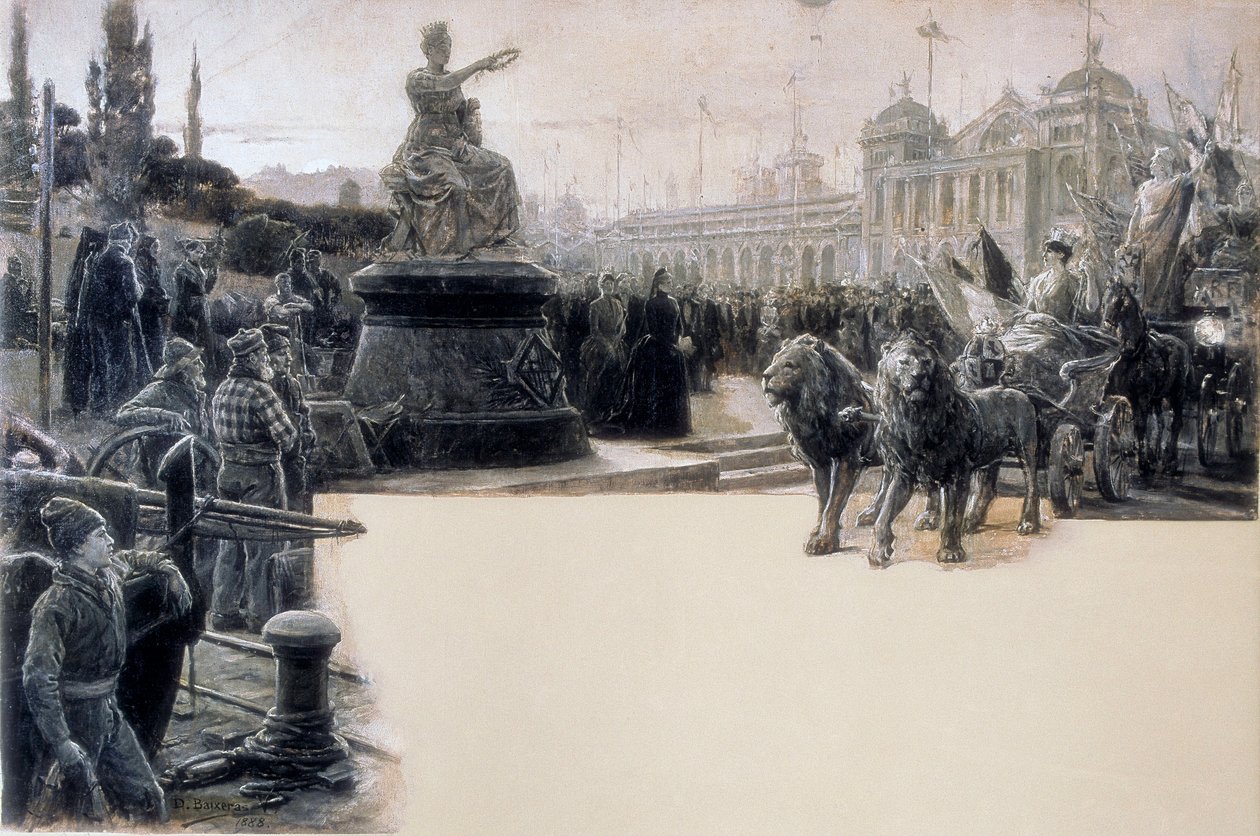 Az 1888-ban Barcelonában megünnepelt egyetemes kiállítás allegóriája, Dionis Baixeras y Verdaguer (1862-1943) illusztrációja alkotó: Dionisio Baixeras Verdaguer