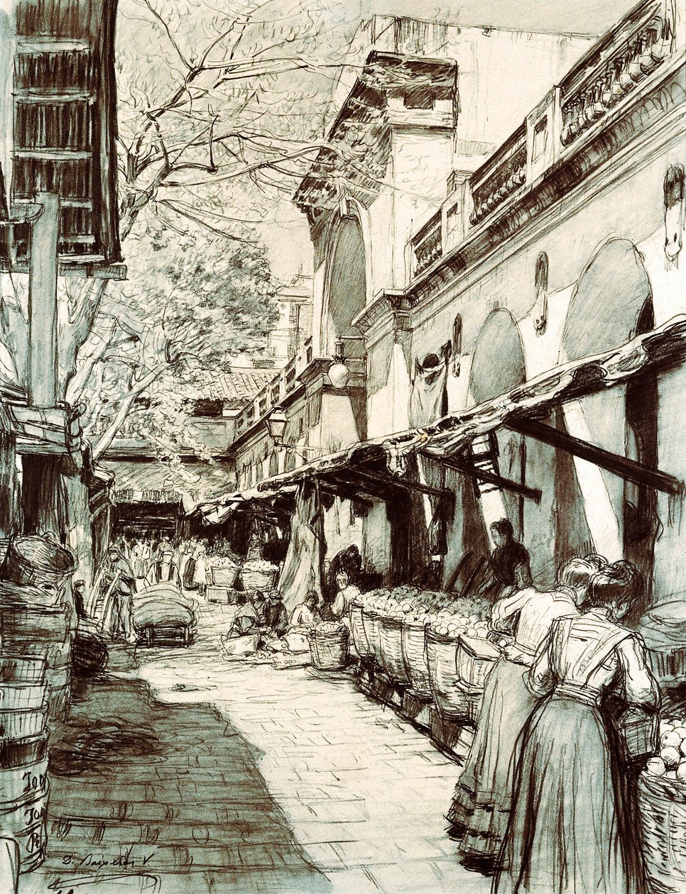 A barcelonai Szent Katalin piac tere (rajz) alkotó: Dionisio Baixeras Verdaguer