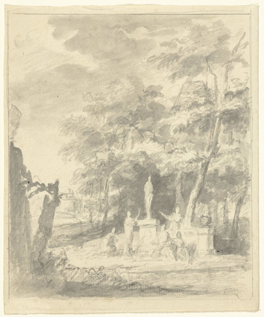 Árkádiai táj alakokkal egy szobor körül alkotó: Dionys van Nijmegen (possibly)