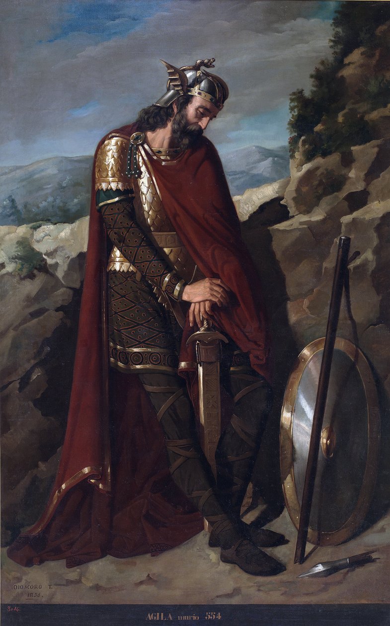 I. Agila spanyol király († 555) vizigót portréja (Agila vizigót király vagy Achila, Akhila, Aquila, I. Agil) Dioscoro Teofilo Puebla Tolin (1831-1901) festménye 1856 Udvari palota, Madrid alkotó: Dioscoro Teofilo Puebla Tolin