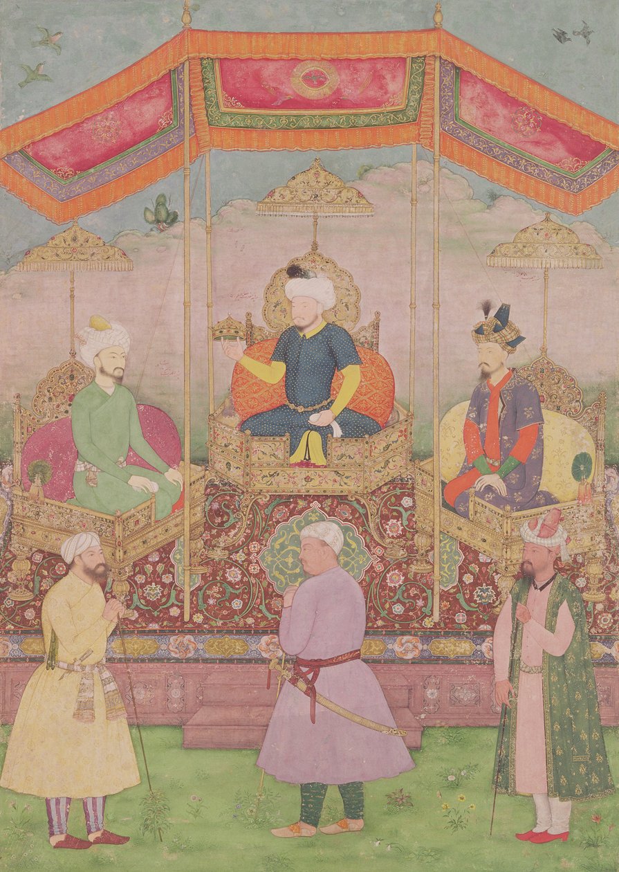Babur mogul császár és fia, Humayan, indiai miniatűr Radzsasztánból, 16. század alkotó: Dip Chand