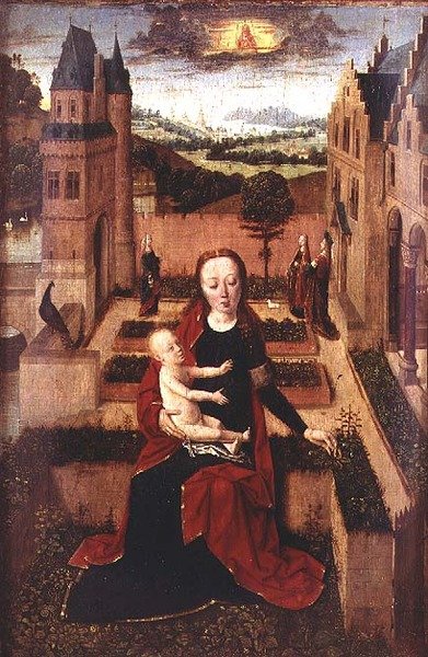 Madonna és a gyermek a falon ülve alkotó: Dirck (circle of) Bouts