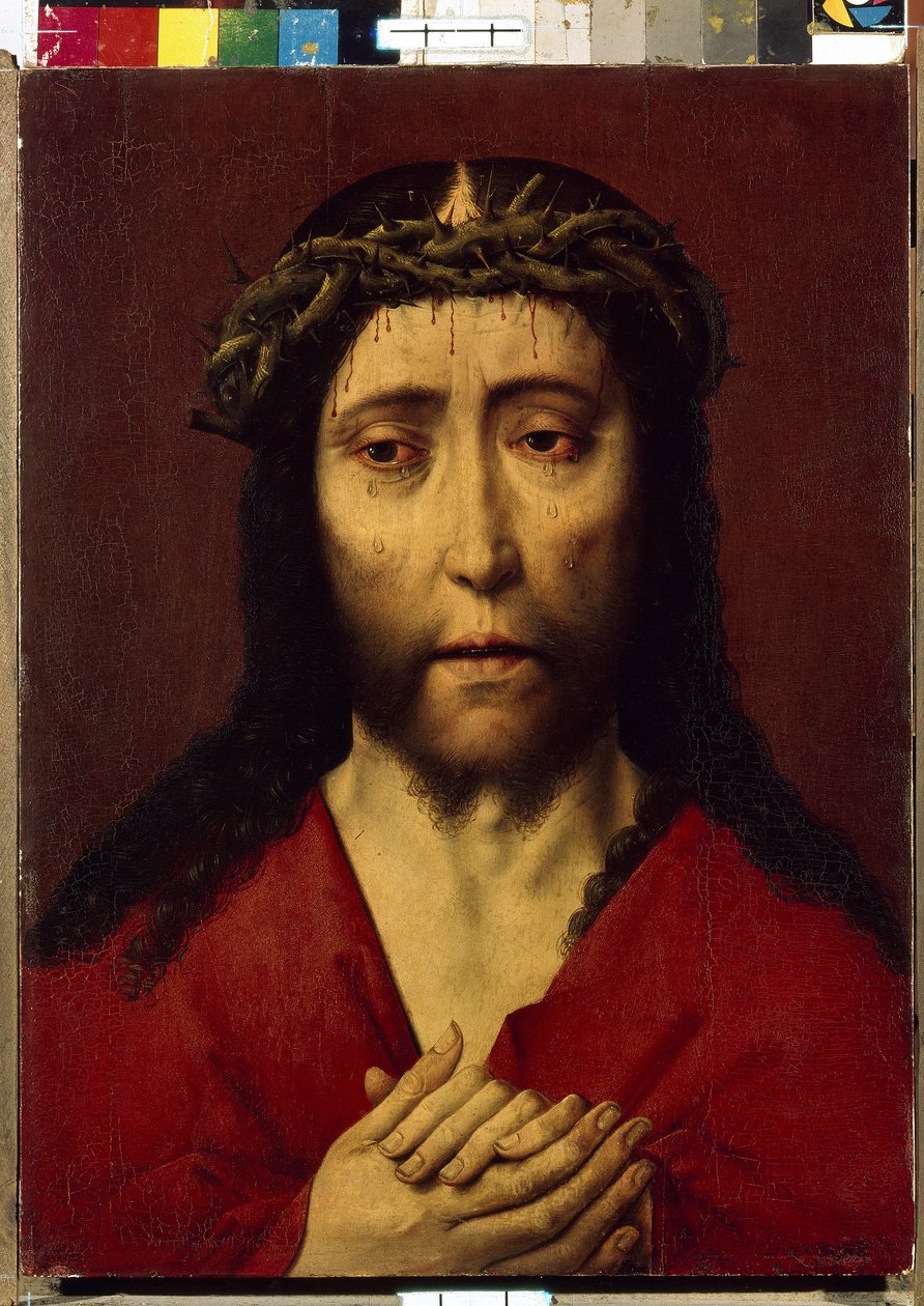 Ecce Homo (Itt az ember). Dirck (Dieric, Dirk) Bouts le Vieux (az idősebb) festménye (1410-1475), olaj, fa. Flamand primitív művészet 15. század. Állami Ermitázs, Szentpétervár alkotó: Dirck Bouts
