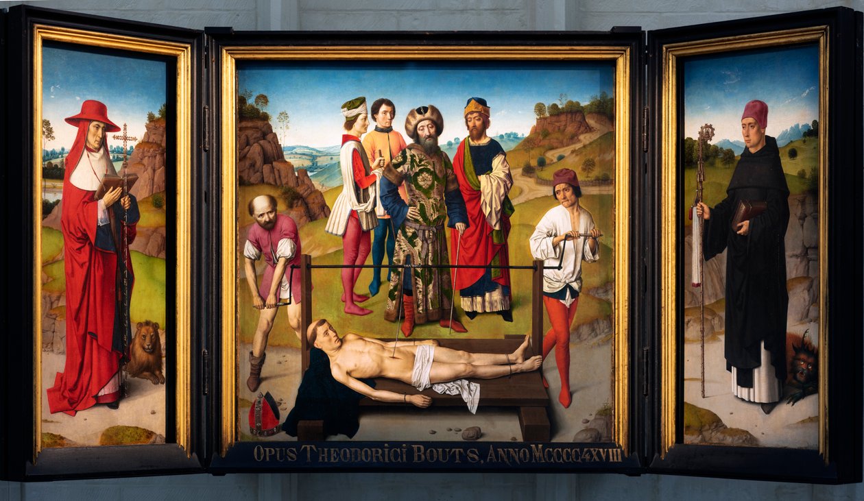 Plébániatemplom (Szent Péter plébániatemplom). festmény. Dirk Bouts. Szent Erasmus vértanúsága. kb 1460-1464. alkotó: Dirck Bouts