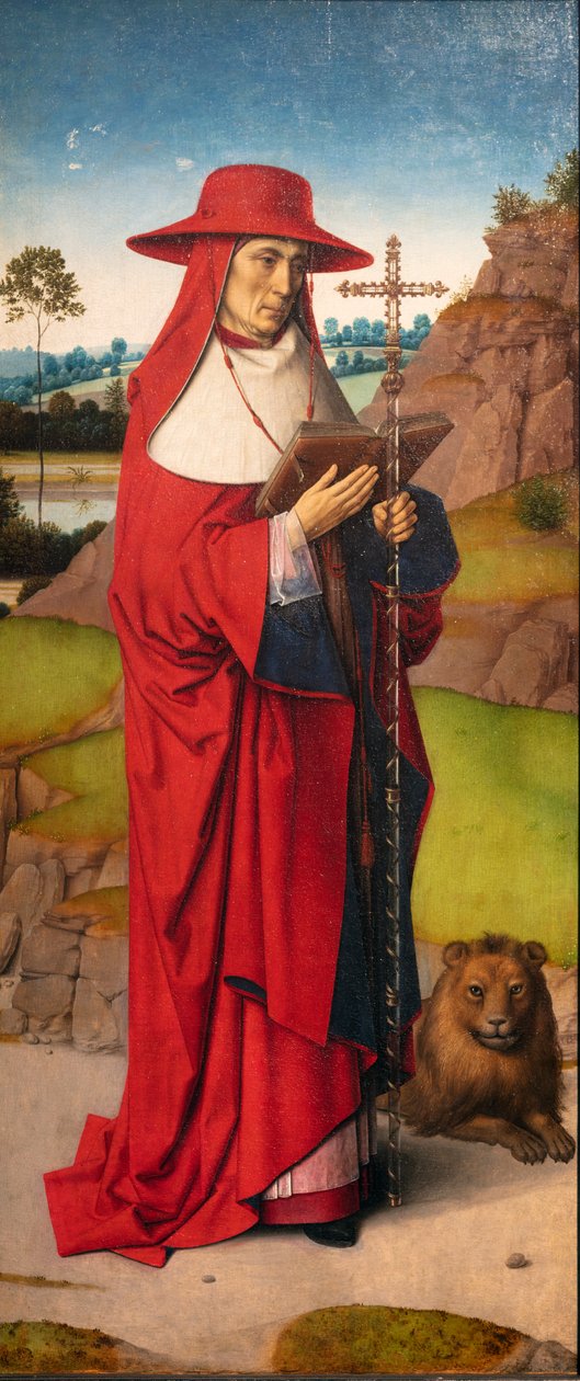 Plébániatemplom (Parochiekerk Sint-Pieter). Festmény. Dirk Bouts. Szent Erasmus vértanúsága. 1460-1464 körül. Részlet. Bal oldali panel alkotó: Dirck Bouts