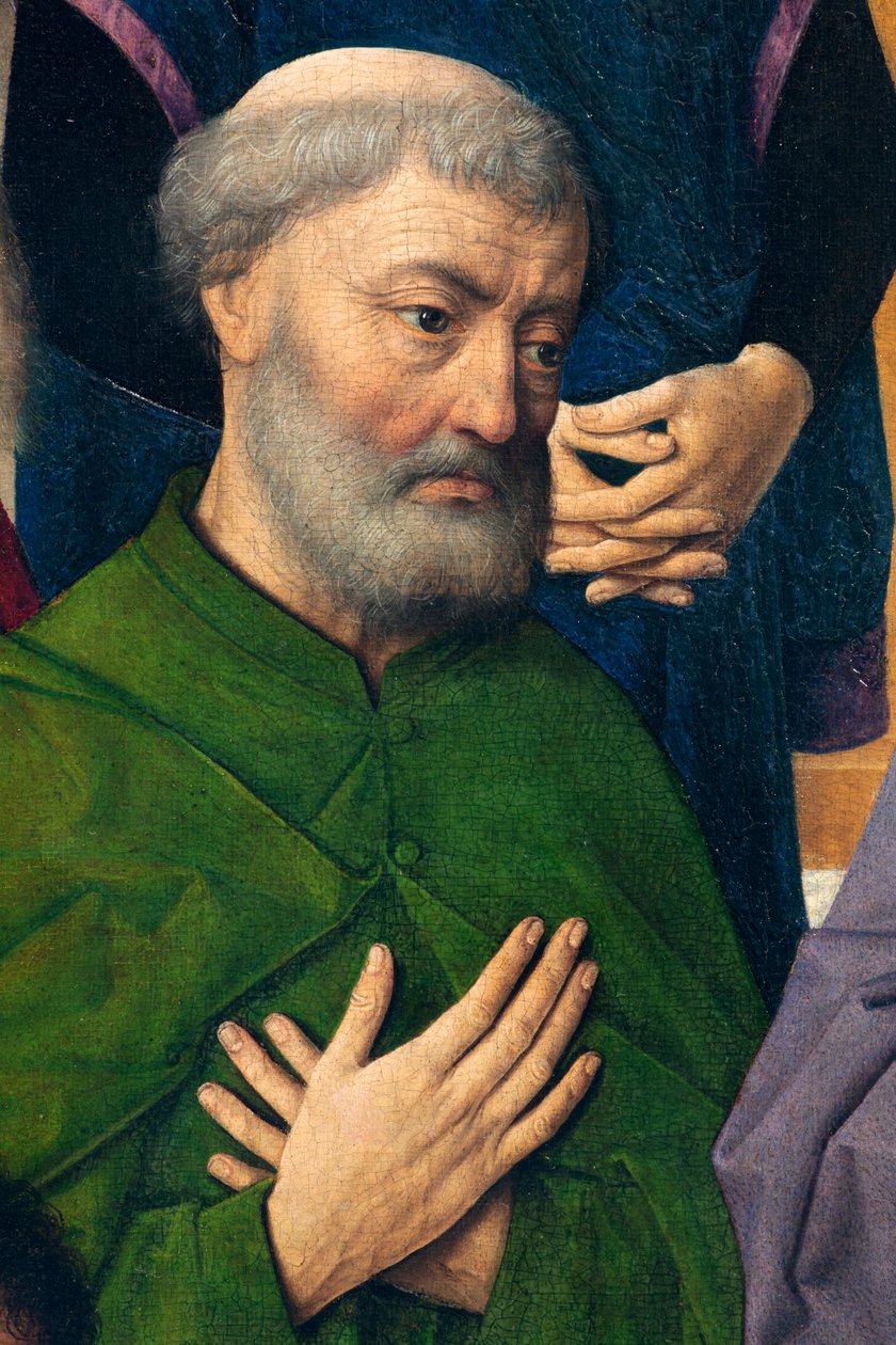 Plébániatemplom (Szent Péter plébániatemplom). festmény. Utolsó vacsora. Dirk Bouts. 1464-1468. Részlet. központi panel. alkotó: Dirck Bouts