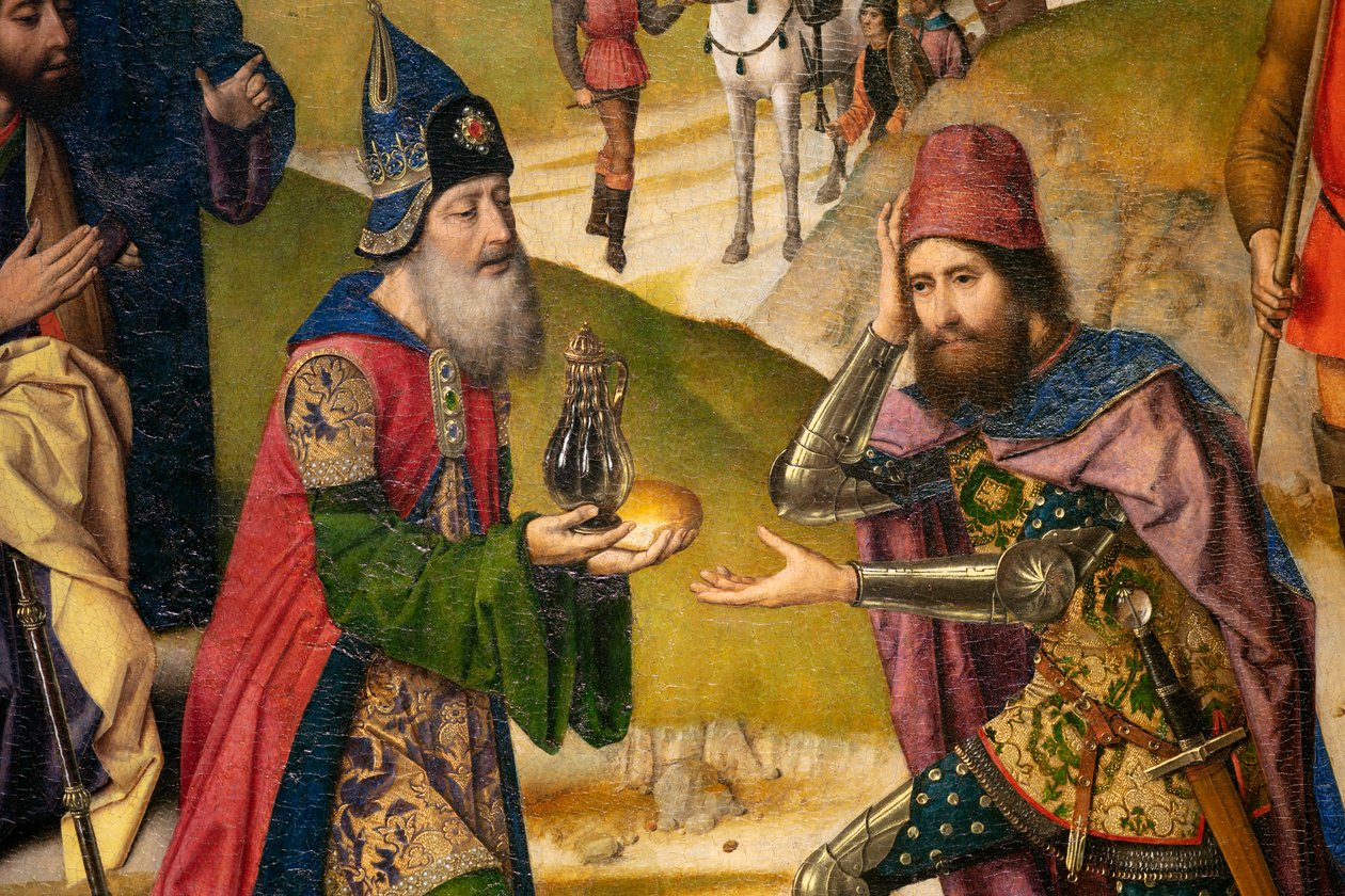 Plébániatemplom (Szent Péter plébániatemplom). festmény. Utolsó vacsora. Dirk Bouts. 1464-1468. Részlet. Bal oldali panel. alkotó: Dirck Bouts