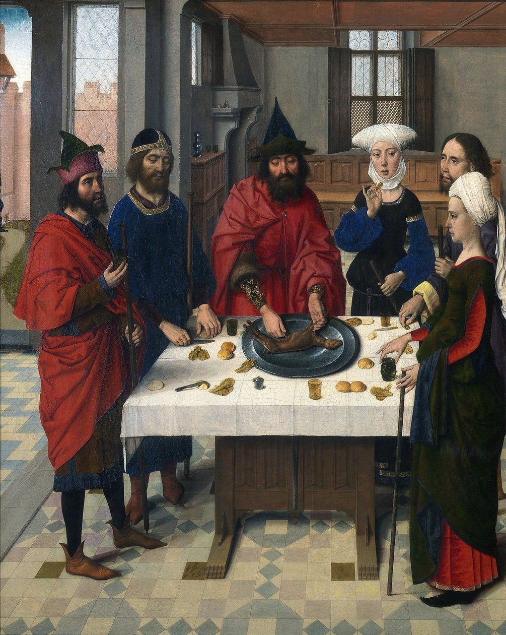 Oltárkép: A bal oldali tábla részlete, amely a zsidó húsvétot ábrázolja. Dirck (Dieric, Dirk) Bouts le Vieux (az idősebb) festménye fára (1410-1475) alkotó: Dirck Bouts
