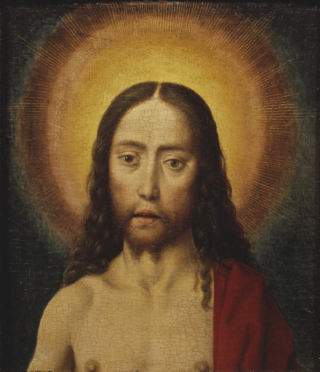 Tete du Christ – Krisztus feje, Bouts, Dirk (1410/20-1475). Olaj, fa. Mérete: 22,5x19 cm. Nemzeti Múzeum Stockholm alkotó: Dirck Bouts