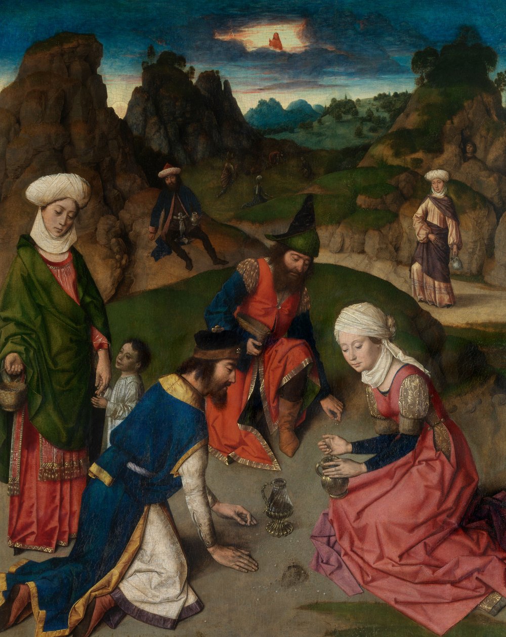 A Manna összegyűjtése, részlet a Szentségi Oltárról, 1464-68 körül (olaj, tábla) alkotó: Dirck Bouts
