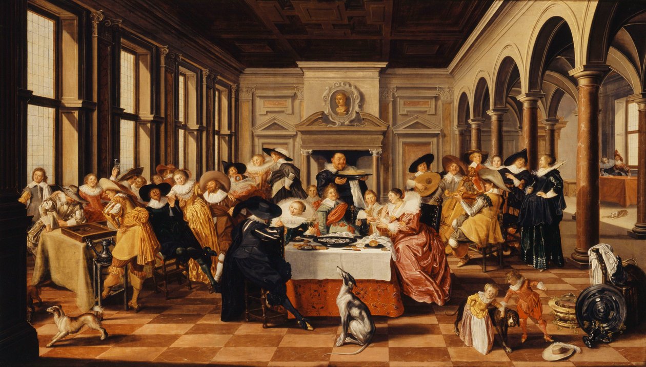 Vidám társaság a palotában, alkotó: Dirck Hals