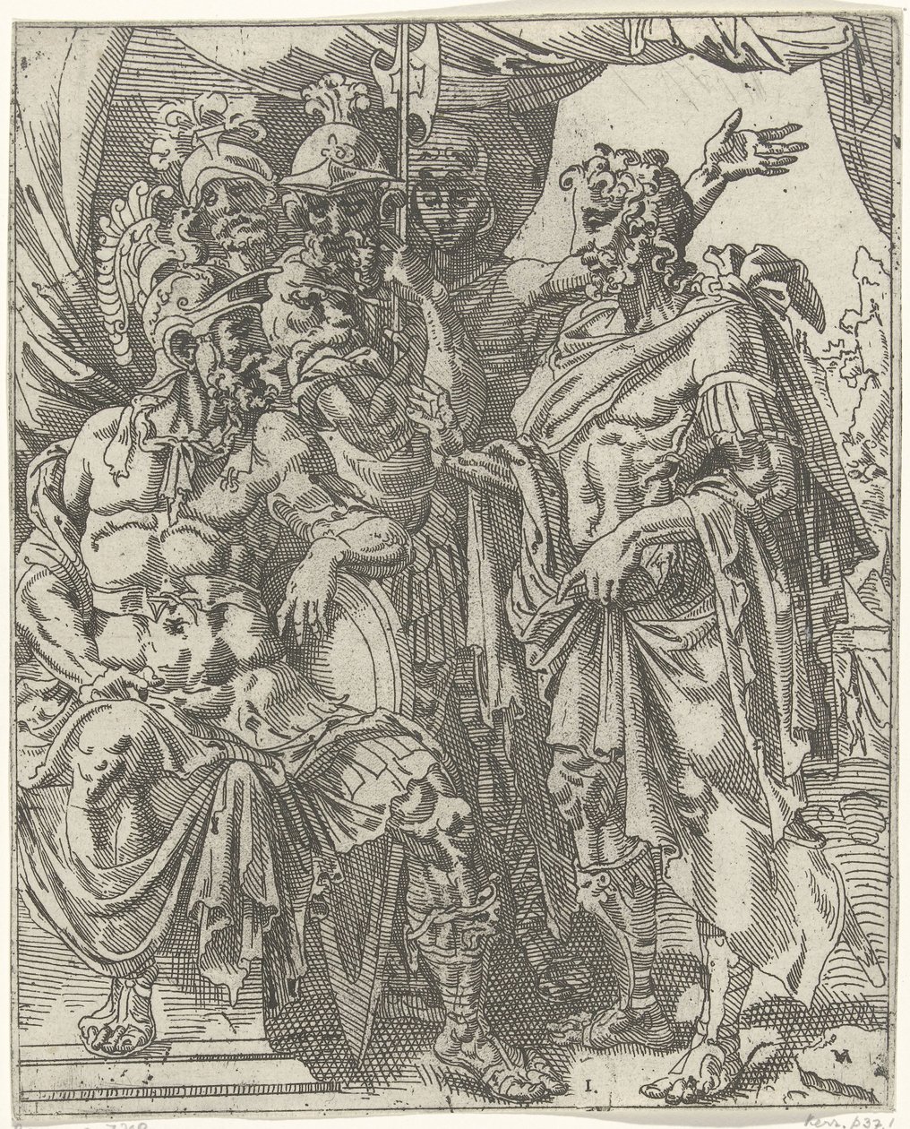 Achior mesél Holofernésznek az izraelitákról Judit és Holofernes (sorozat címe) alkotó: Dirck Volckertsz. Coornhert (attributed to)