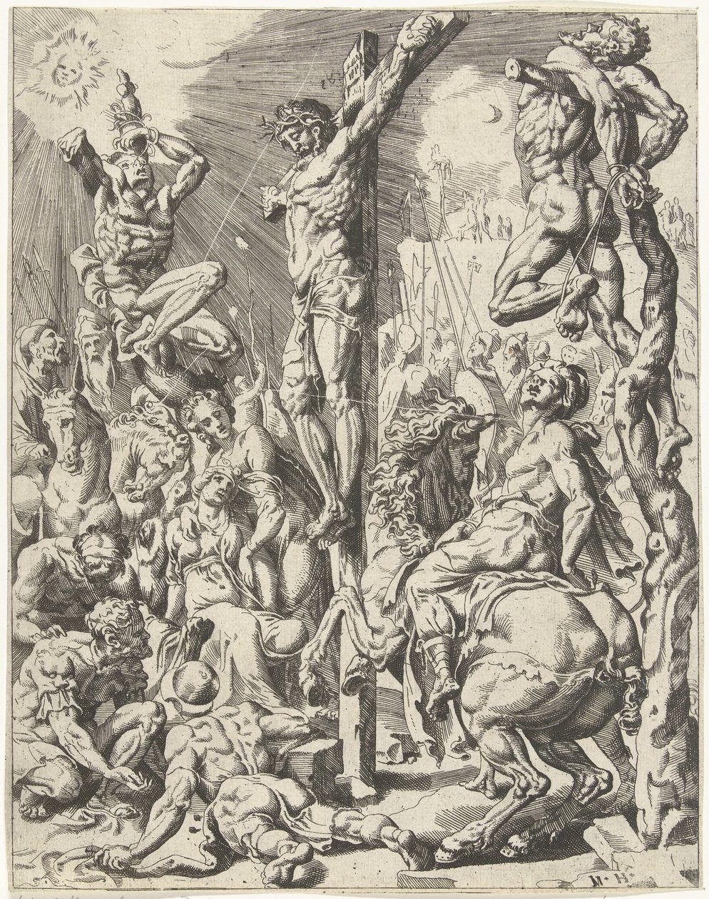 Krisztus a kereszten A bukás és az emberiség megváltása Krisztus életén és szenvedésen keresztül (sorozat címe) alkotó: Dirck Volckertsz. Coornhert (attributed to)