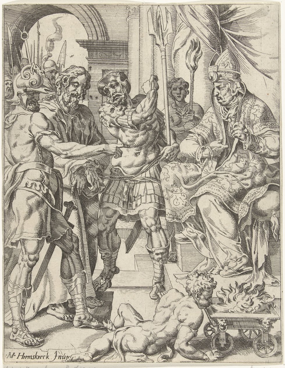 Krisztus Anna főpap előtt Az emberiség bukása és megváltása Krisztus életén és szenvedésen keresztül (sorozat címe) alkotó: Dirck Volckertsz. Coornhert (attributed to)