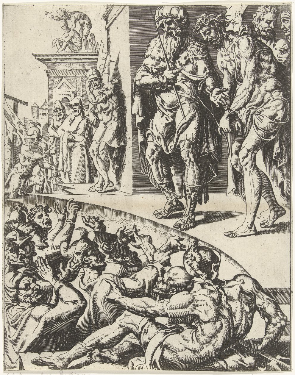 Ecce Homo Az emberiség bukása és megváltása Krisztus életén és szenvedésen keresztül (sorozat címe) alkotó: Dirck Volckertsz. Coornhert (attributed to)