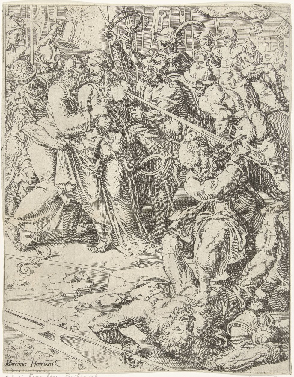 Judas Kiss és Krisztus letartóztatása Az emberiség bukása és megváltása Krisztus életén és szenvedésen keresztül (sorozat címe) alkotó: Dirck Volckertsz. Coornhert (attributed to)