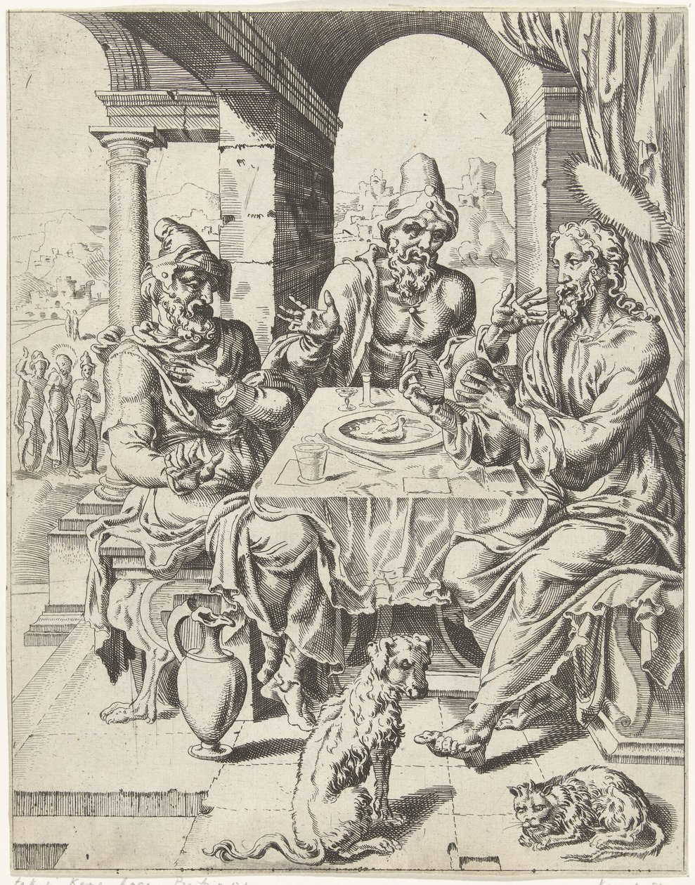 Étkezés Emmausban Az emberiség bukása és megváltása Krisztus életén és szenvedésen keresztül (sorozat címe) alkotó: Dirck Volckertsz. Coornhert (attributed to)
