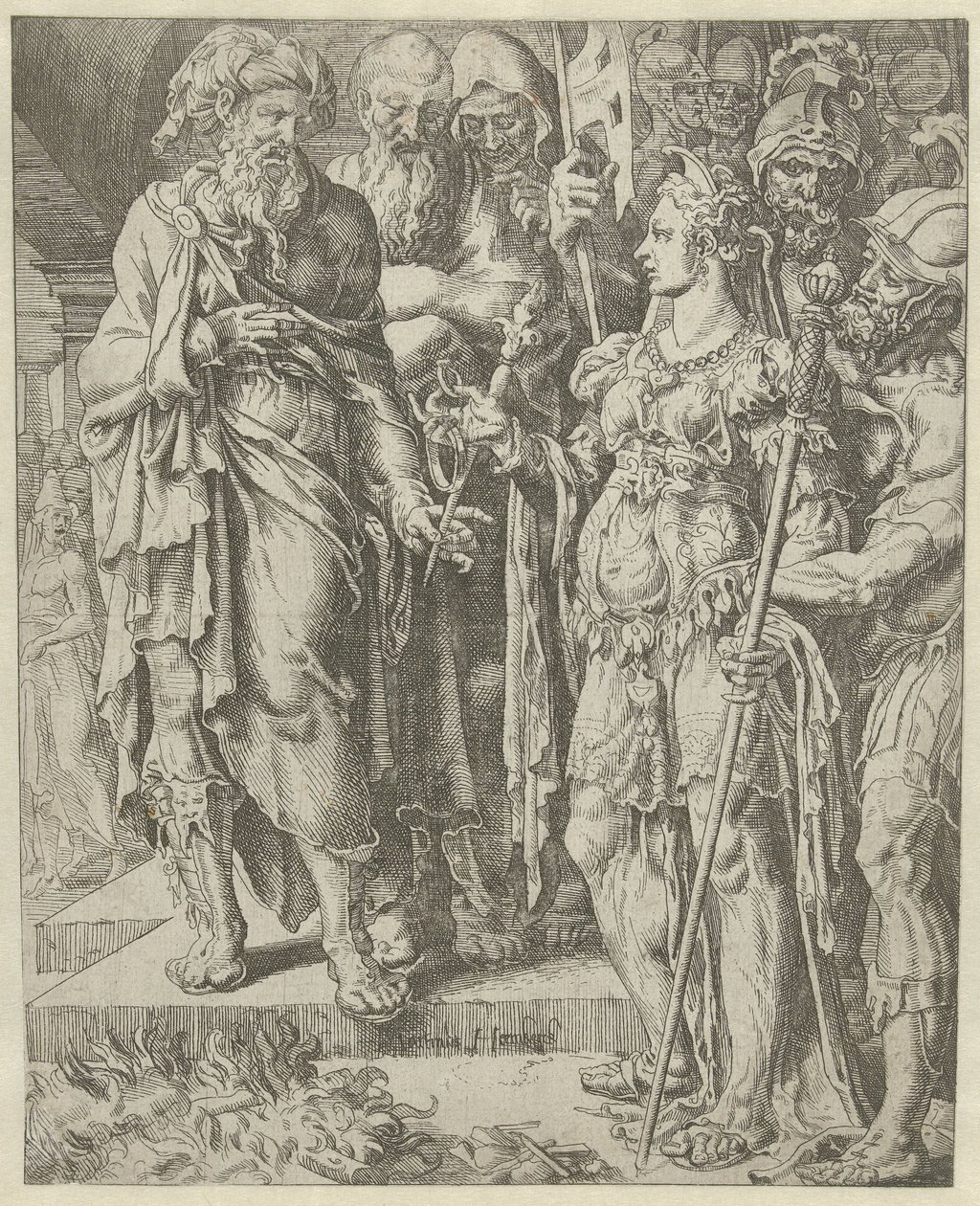 Tamar megmutatja a biztosítékot Júda és Támár története (sorozat címe) alkotó: Dirck Volckertsz. Coornhert (attributed to)