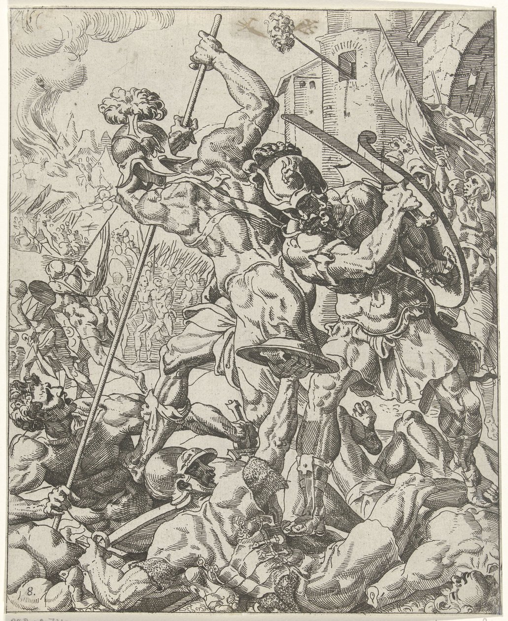 Az asszír hadsereg repülése Judith és Holofernes (sorozat címe) alkotó: Dirck Volckertsz. Coornhert (attributed to)