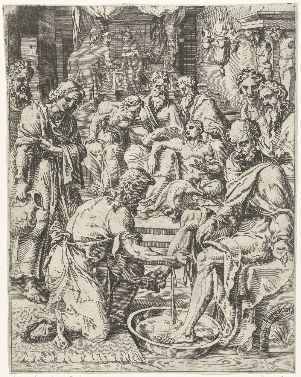 lábmosás Az emberiség bukása és megváltása Krisztus életén és szenvedésen keresztül (sorozat címe) alkotó: Dirck Volckertsz. Coornhert (attributed to)
