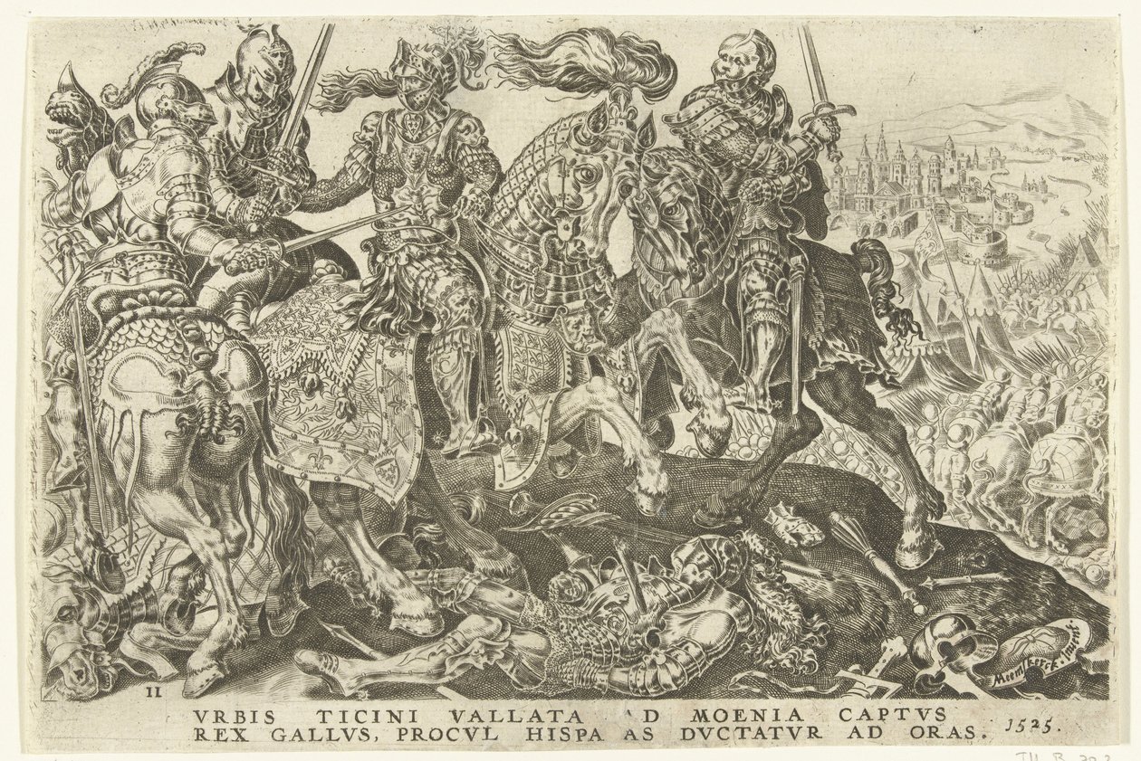 I. Ferenc elfogása a páviai csatában, 1525 V. Károly győzelmei (sorozat címe) Divi Caroli. v. imp. dönt. max. victoriae, ex multis praecipuae (sorozat címe) alkotó: Dirck Volckertsz. Coornhert (possibly)